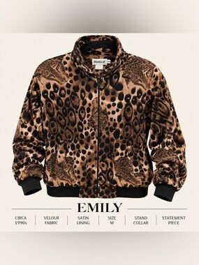 EMILY Vintage Leopard Velour Bomber Jacket – Size M women’s